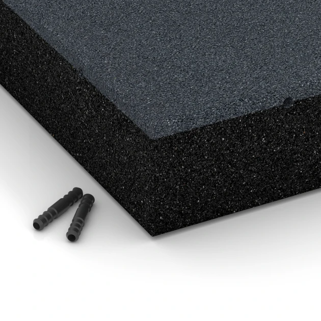 Detailaufnahme der Randausprägung von WARCO-Produkt 6230, Piastrelle antitrauma, Format 50 x 50 x 11 cm, Farbe Grigio ardesia.