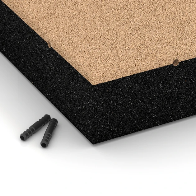 Detailaufnahme der Randausprägung von WARCO-Produkt 6231, Piastrelle antitrauma, Format 50 x 50 x 11 cm, Farbe Beige sabbia.