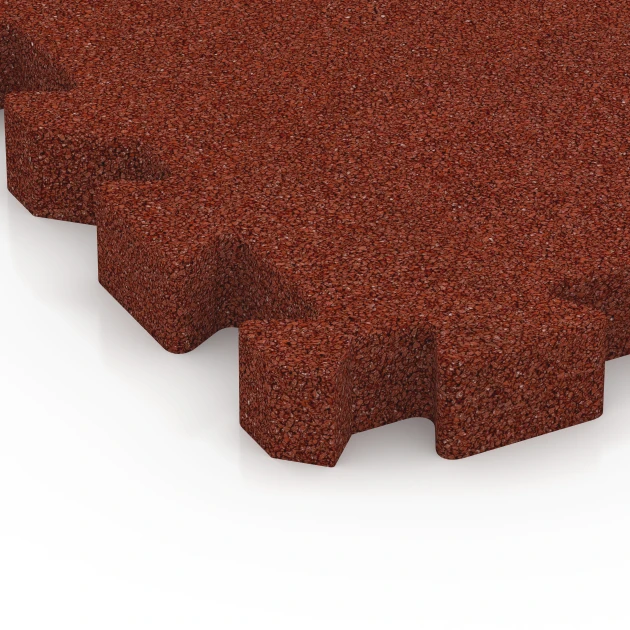 Detailaufnahme der Randausprägung von WARCO-Produkt 6306, Fallschutz-Puzzlematte, Format 50 x 50 x 5 cm | 0,25 m², Farbe Ziegelrot.