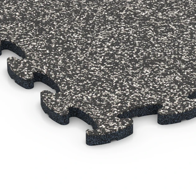 Detailaufnahme der Randausprägung von WARCO-Produkt 6823, Fitness Active pavimento, Format 44,6 x 44,6 x 1,8 cm, Farbe Granito grigio scuro.