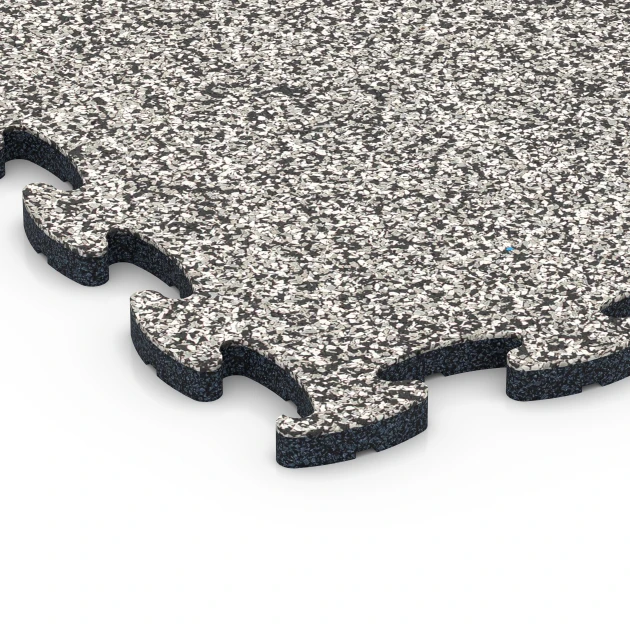 Detailaufnahme der Randausprägung von WARCO-Produkt 6824, Fitness Active Floor System, Format 44,6 x 44,6 x 1,8 cm, Farbe Grauer Granit.