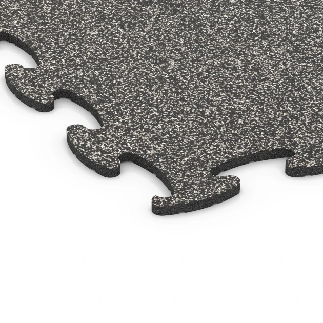 La vue détaillée sur les bords du produit WARCO 6868, Dalle Fitness Max, au format 98 x 98 × 1,8 cm, en couleur Granit gris foncé.