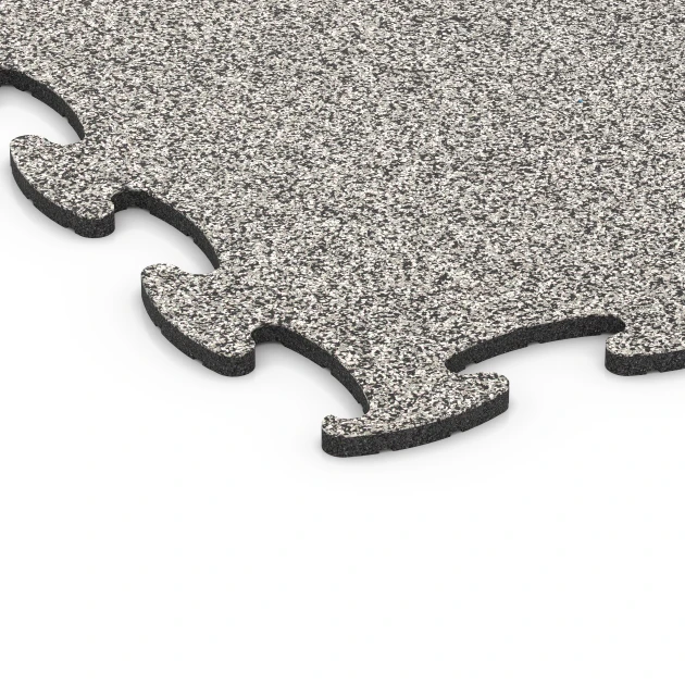 Detailaufnahme der Randausprägung von WARCO-Produkt 6923, Messeboden Klickfliese, Format 98 x 98 × 1,8 cm, Farbe Grauer Granit.