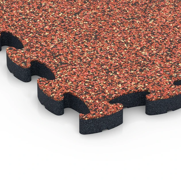 Detailaufnahme der Randausprägung von WARCO-Produkt 6881, Fitness Max Floor System, Format 44,6 x 44,6 × 2,8 cm, Farbe Feuersglut.