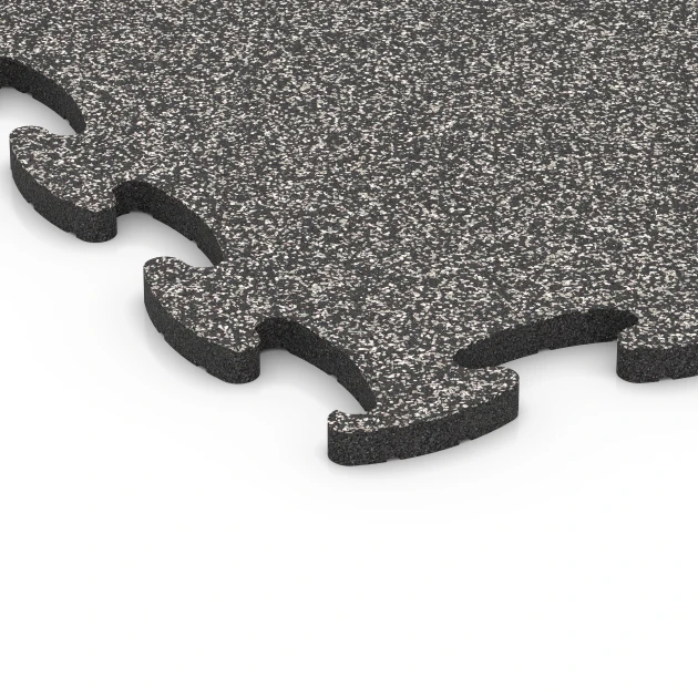 La vue détaillée sur les bords du produit WARCO 6886, Dalle Fitness Max, au format 98 x 98 x 2,8 cm, en couleur Granit gris foncé.