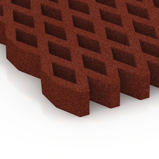 Detailaufnahme der Randausprägung von WARCO-Produkt 7013, Griglia antitrauma prato, Format 100 × 100 × 8 cm, Farbe Rosso mattone.