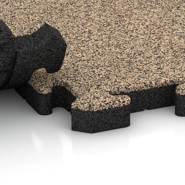 Großaufnahme vom Verbindungssystem von WARCO-Boden 5907 - Event-Klickfliese Outdoor im Farbdesign Travertin. Abmessungen 50 x 50 x 4 cm | 0,25 m².