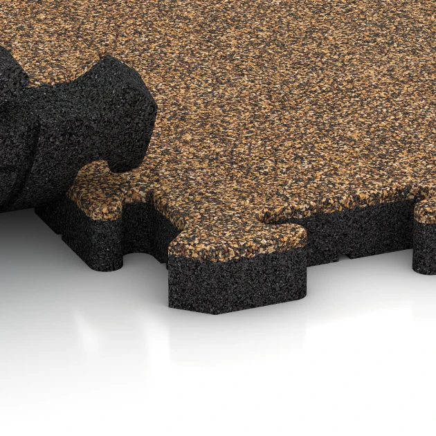 Großaufnahme vom Verbindungssystem von WARCO-Boden 2931 - Pavimento bordo piscina im Farbdesign Rattan. Abmessungen 50 x 50 x 4 cm | 0,25 m².