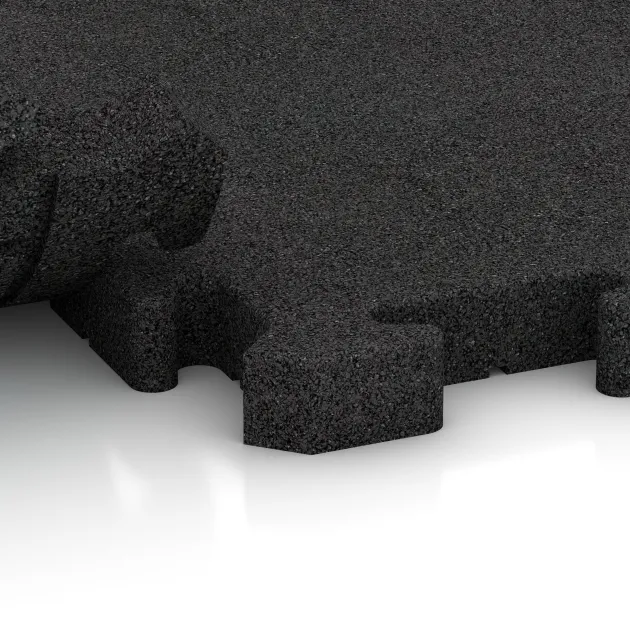 Großaufnahme vom Verbindungssystem von WARCO-Boden 4185 - Pavimentazione sportiva in gomma im Farbdesign Antracite. Abmessungen 500 x 500 x 40 mm.