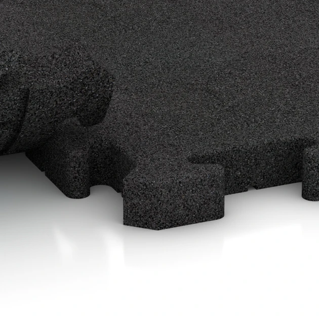 Großaufnahme vom Verbindungssystem von WARCO-Boden 3475 - Pavimento per parco giochi im Farbdesign Antracite. Abmessungen 100 x 100 x 4 cm | 1,00 m².