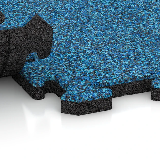 Großaufnahme vom Verbindungssystem von WARCO-Boden 2637 - Fallschutz-Puzzlematte im Farbdesign Atlantik. Abmessungen 50 x 50 x 3 cm | 0,25 m².