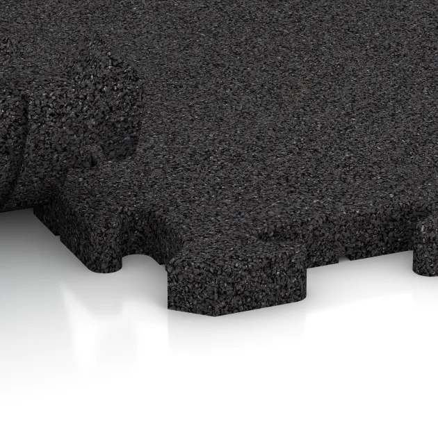 Großaufnahme vom Verbindungssystem von WARCO-Boden 3330 - Tappetino Protettivo Fitness HD im Farbdesign Antracite. Abmessungen 1000 x 1000 x 30 mm.