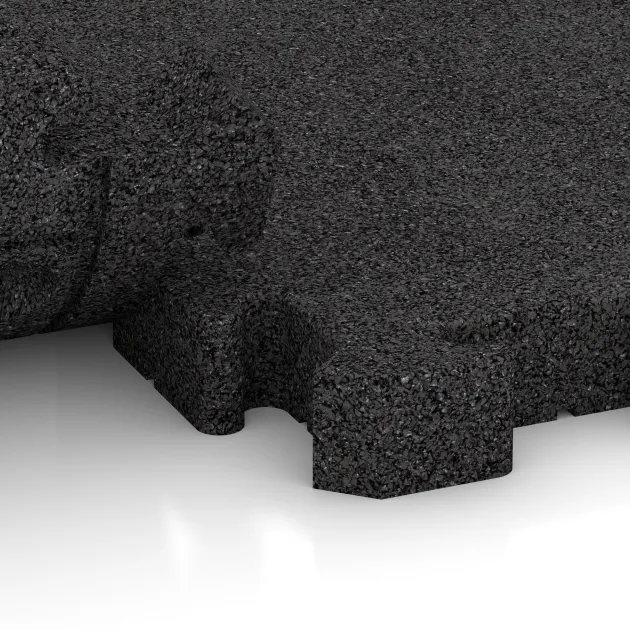 Le gros plan sur le système de connexion des revêtements de sol WARCO 4085 - Tapis pour paddock en couleur Anthracite. Les dimensions 500 x 500 x 50 mm.
