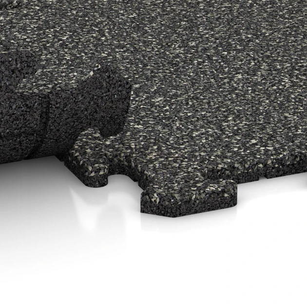 Großaufnahme vom Verbindungssystem von WARCO-Boden 0051 - Balkon Bodenbelag im Farbdesign Dunkelgrauer Granit. Abmessungen 50 x 50 x 1,8 cm | 0,25 m².