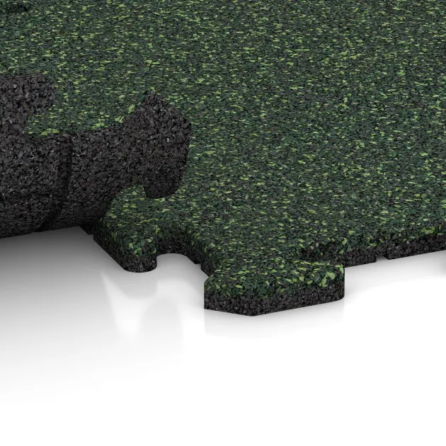 Großaufnahme vom Verbindungssystem von WARCO-Boden 0057 - Tappeto da gioco im Farbdesign Prato Inglese. Abmessungen 500 x 500 x 18 mm.