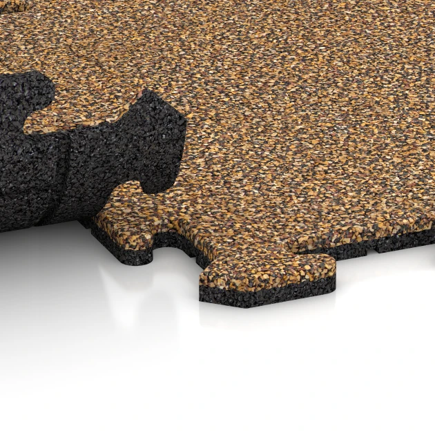 Großaufnahme vom Verbindungssystem von WARCO-Boden 0151 - Tappetino fitness 18 mm im Farbdesign Rattan. Abmessungen 50 x 50 x 1,8 cm | 0,25 m².