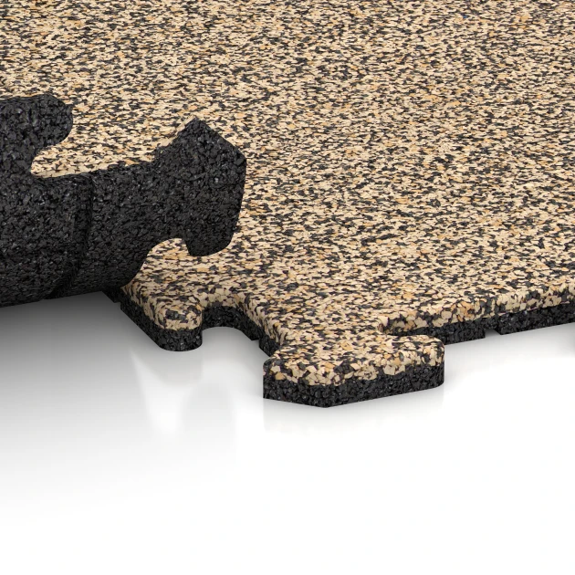 Großaufnahme vom Verbindungssystem von WARCO-Boden 4237 - Pavimentazione sportiva 1,8 cm im Farbdesign Travertino. Abmessungen 100 x 100 x 1,8 cm | 1,00 m².