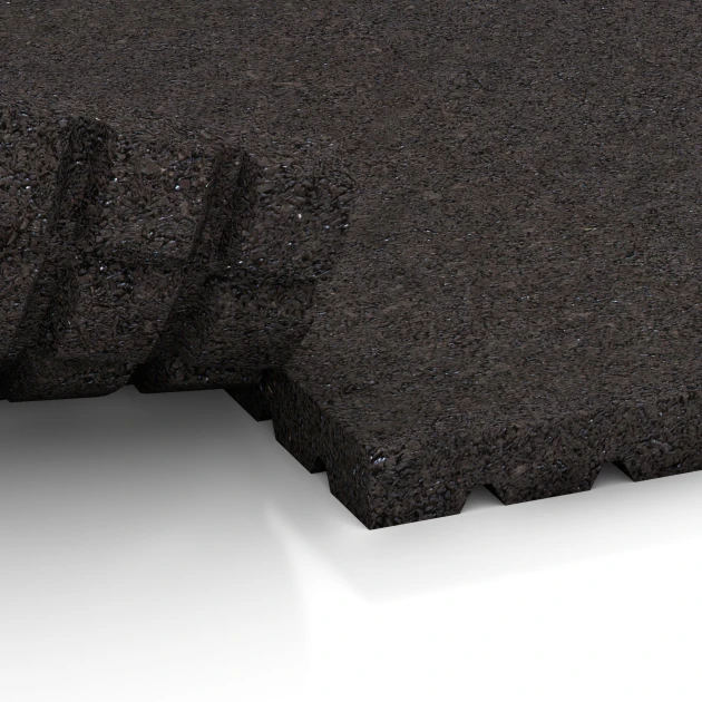 Großaufnahme vom Verbindungssystem von WARCO-Boden 3640 - Stallmatte HD im Farbdesign Anthrazit. Abmessungen 100 x 100 x 4 cm.
