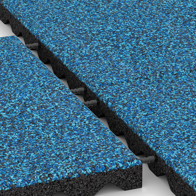 Großaufnahme vom Verbindungssystem von WARCO-Boden 5347 - Piastra antitrauma im Farbdesign Atlantico. Abmessungen 500 x 500 x 40 mm.