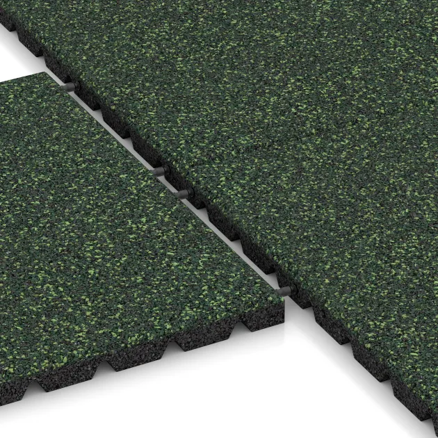 Großaufnahme vom Verbindungssystem von WARCO-Boden 5480 - Piastrella da terrazza 3 cm im Farbdesign Prato Inglese. Abmessungen 500 x 500 x 30 mm.