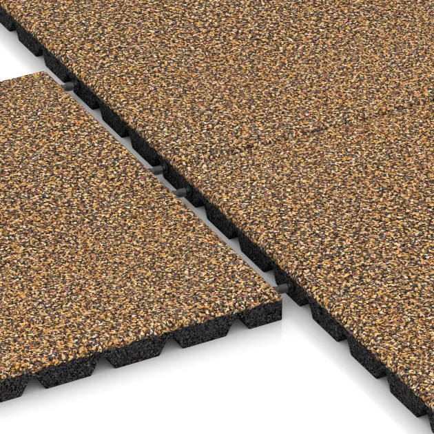 Großaufnahme vom Verbindungssystem von WARCO-Boden 5489 - Piastrella da terrazza 3 cm im Farbdesign Marocco. Abmessungen 500 x 500 x 30 mm.