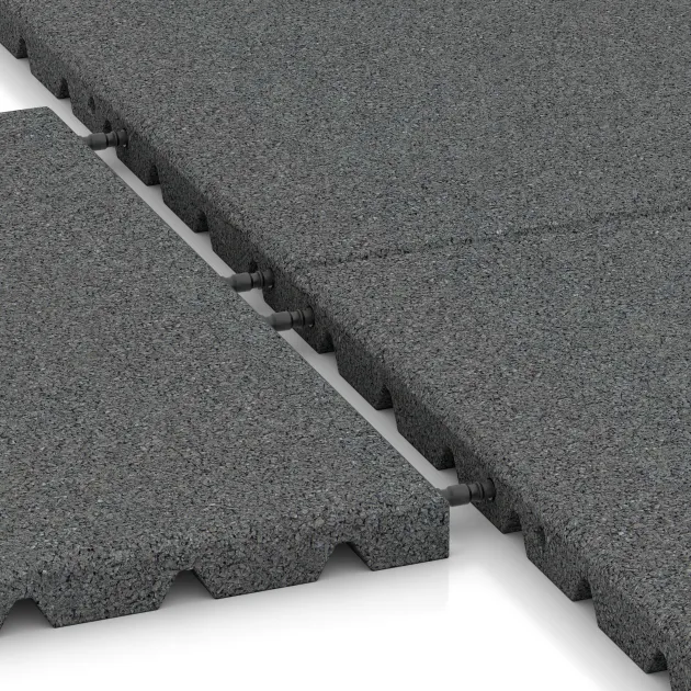 Großaufnahme vom Verbindungssystem von WARCO-Boden 0571 - Lastra di protezione murale im Farbdesign Grigio ardesia. Abmessungen 500 x 500 x 30 mm.