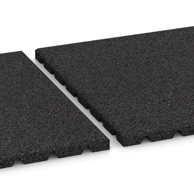 Großaufnahme vom Verbindungssystem von WARCO-Boden 0526 - Lastra di protezione murale im Farbdesign Antracite. Abmessungen 500 x 500 x 25 mm.
