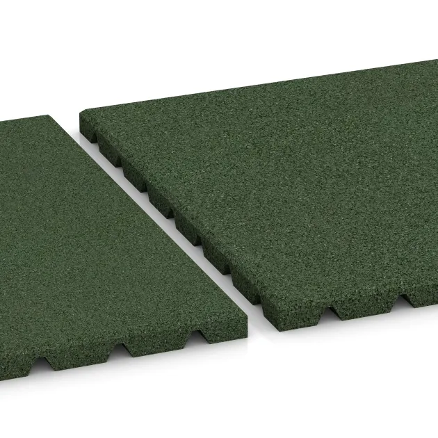 Großaufnahme vom Verbindungssystem von WARCO-Boden 0528 - Lastra di protezione murale im Farbdesign Verde erba. Abmessungen 500 x 500 x 25 mm.