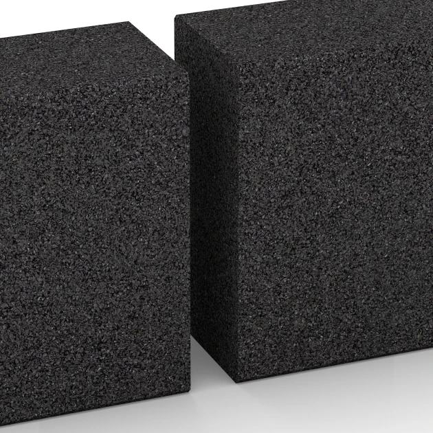 Großaufnahme vom Verbindungssystem von WARCO-Boden 7028 - Gradino in gomma granulare im Farbdesign Antracite. Abmessungen 100 x 30 x 15 cm.