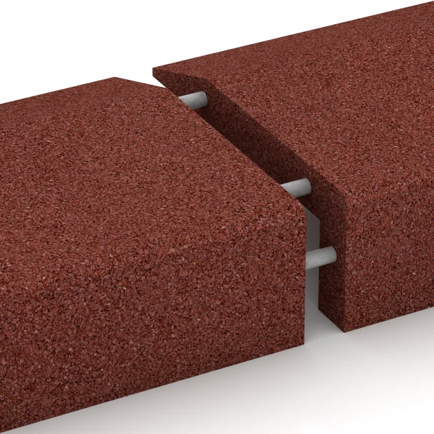 Großaufnahme vom Verbindungssystem von WARCO-Boden 2606 - Bordo in gomma a L im Farbdesign Rosso mattone. Abmessungen 100 x 40 cm | 4,5/14,5 cm.