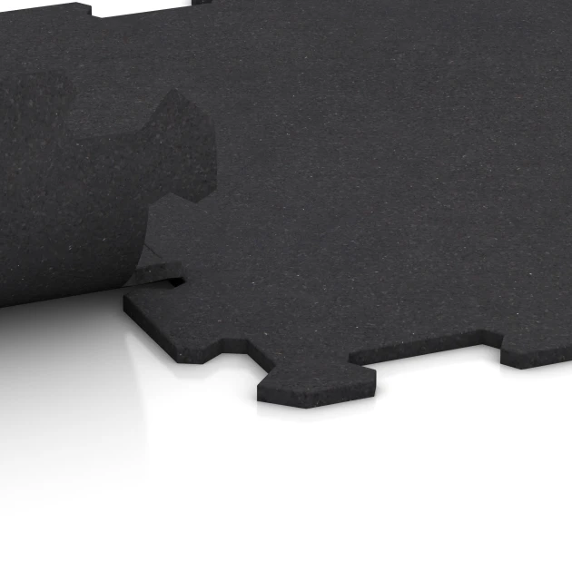 Großaufnahme vom Verbindungssystem von WARCO-Boden 0927 - Pavimento Fitness Compatto im Farbdesign Grigio Antracite opaco. Abmessungen 485 x 485 x 8 mm | 0,235 m².