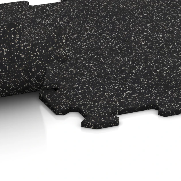 Großaufnahme vom Verbindungssystem von WARCO-Boden 0920 - Pavimento Fitness Compatto im Farbdesign Grigio leggermente punteggiato. Abmessungen 485 x 485 x 8 mm | 0,235 m².