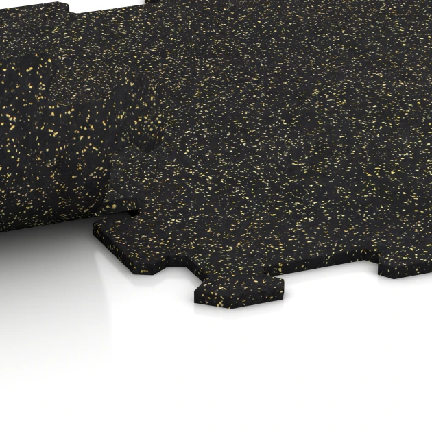 Großaufnahme vom Verbindungssystem von WARCO-Boden 0926 - Pavimento Fitness Compatto im Farbdesign Giallo leggermente punteggiato. Abmessungen 485 x 485 x 8 mm | 0,235 m².