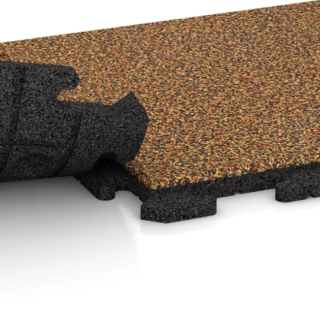 Großaufnahme vom Verbindungssystem von WARCO-Boden 1168 - Piastrelle per esterni Classic im Farbdesign Terracotta. Abmessungen 500 x 500 x 30 mm.