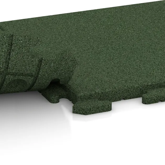 Großaufnahme vom Verbindungssystem von WARCO-Boden 1255 - Gehwegplatte Classic im Farbdesign Grasgrün. Abmessungen 500 x 500 x 30 mm.