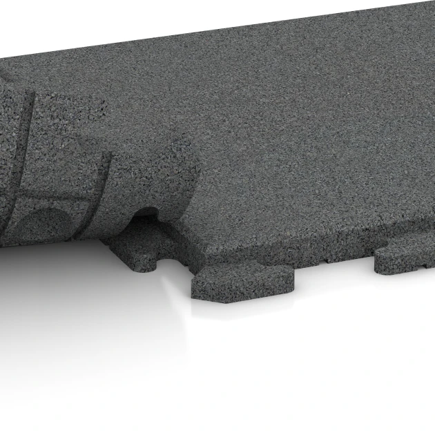 Großaufnahme vom Verbindungssystem von WARCO-Boden 5961 - Event-Boden im Farbdesign Schiefergrau. Abmessungen 50 x 50 x 3 cm | 0,25 m².
