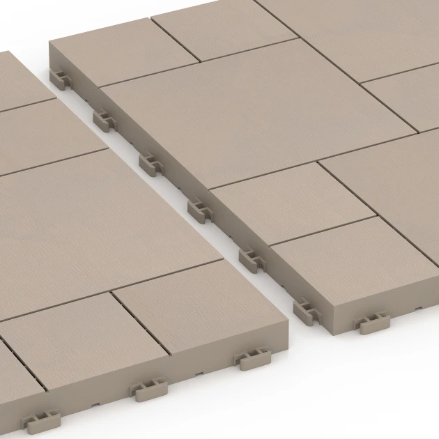 Großaufnahme vom Verbindungssystem von WARCO-Boden 6331 - Motivo a blocchi – Piastrella a incastro im Farbdesign Vaniglia. Abmessungen 38,5 x 38,5 x 2 cm.