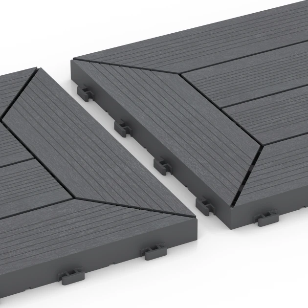 Großaufnahme vom Verbindungssystem von WARCO-Boden 6348 - Motivo a cassettoni – Piastrella a incastro im Farbdesign Grigio argento. Abmessungen 30 x 30 x 2 cm.