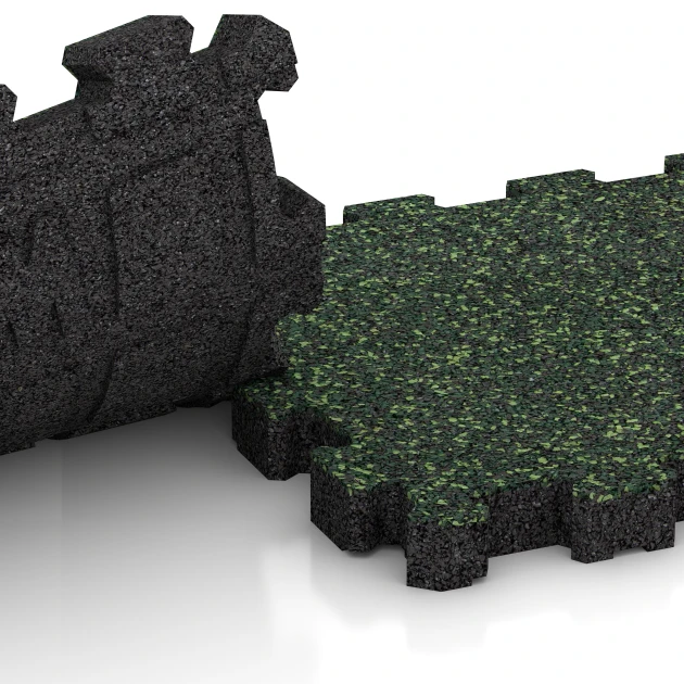 Großaufnahme vom Verbindungssystem von WARCO-Boden 4418 - Sportboden – fugenlos im Farbdesign Englischer Rasen. Abmessungen 30,6 x 30,6 x 3 cm | 0,094 m².