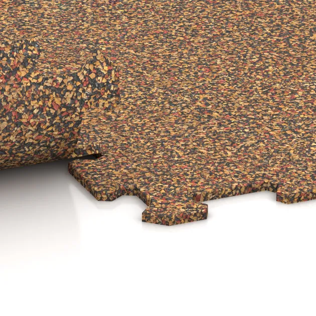 Le gros plan sur le système de connexion des revêtements de sol WARCO 1023 - Sol de Fitness Compact en couleur Terre cuite. Les dimensions 970 x 970 x 8 mm.
