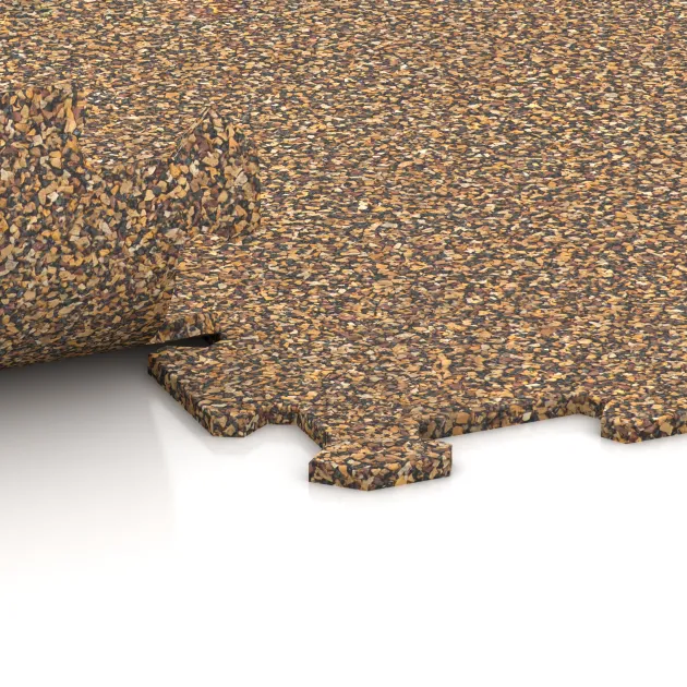 Großaufnahme vom Verbindungssystem von WARCO-Boden 1032 - Pavimento Fitness Compatto im Farbdesign Marocco. Abmessungen 970 x 970 x 8 mm.