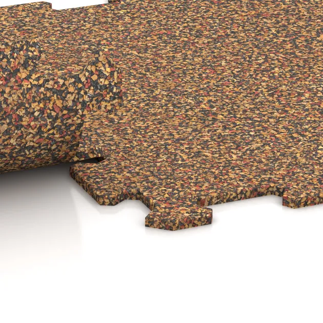 Großaufnahme vom Verbindungssystem von WARCO-Boden 0886 - Pavimento Fitness Compatto im Farbdesign Terracotta. Abmessungen 485 x 485 x 8 mm.