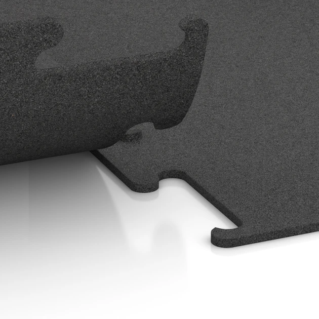 Le gros plan sur le système de connexion des revêtements de sol WARCO 3746 - Revêtement sportif Fitness Performance Elite en couleur Anthracite. Les dimensions 100 x 100 x 1 cm | 1,00 m².