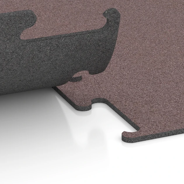 Großaufnahme vom Verbindungssystem von WARCO-Boden 6145 - Fitness Performance Elite Pavimento Sportivo im Farbdesign Rosso Minerale. Abmessungen 100 x 100 x 1 cm | 1,00 m².
