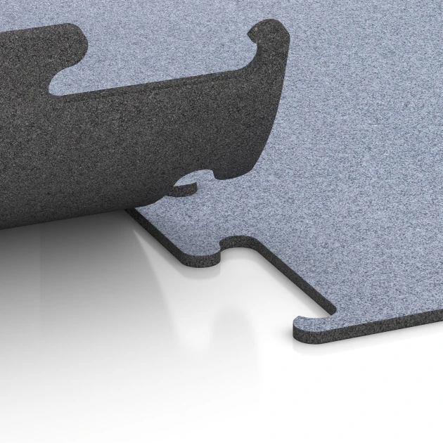 Großaufnahme vom Verbindungssystem von WARCO-Boden 6146 - Fitness Performance Elite Pavimento Sportivo im Farbdesign Grigio nebbia. Abmessungen 100 x 100 x 1 cm | 1,00 m².