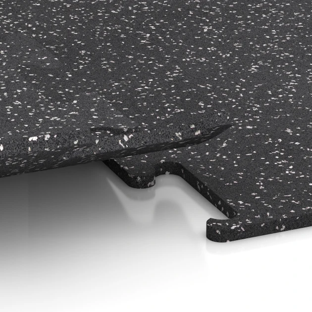 Großaufnahme vom Verbindungssystem von WARCO-Boden 3777 - Fitness Performance Elite Pavimento Sportivo im Farbdesign Grigio leggermente punteggiato. Abmessungen 100 x 100 x 1,5 cm | 1,00 m².