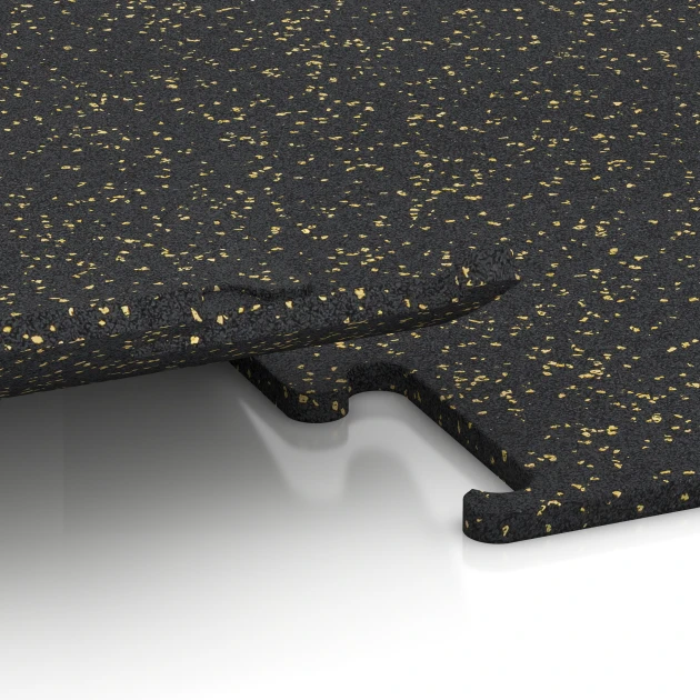 Großaufnahme vom Verbindungssystem von WARCO-Boden 3756 - Fitness Performance Elite Trainingsboden im Farbdesign Leicht Gelb Gesprenkelt. Abmessungen 100 x 100 x 1,5 cm | 1,00 m².