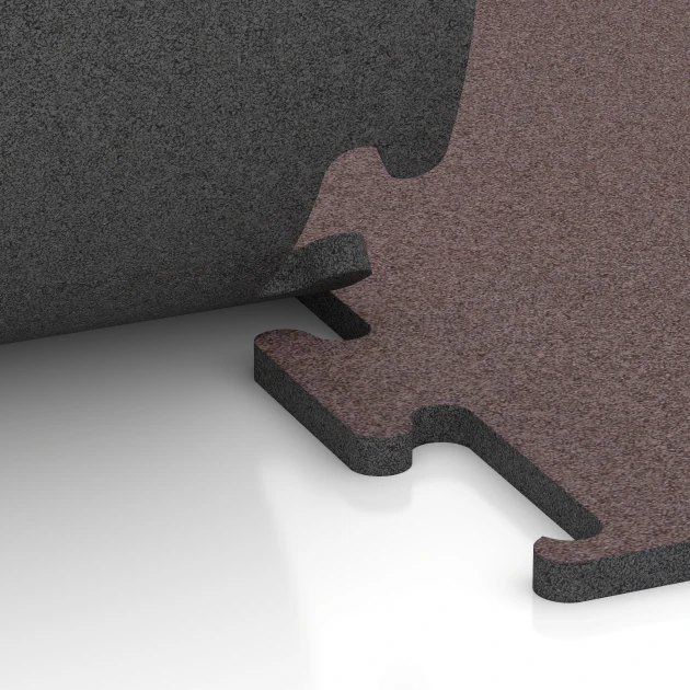 Le gros plan sur le système de connexion des revêtements de sol WARCO 6149 - Revêtement sportif Fitness Performance Elite en couleur Rouge Minéral. Les dimensions 100 x 100 x 2 cm | 1,00 m².