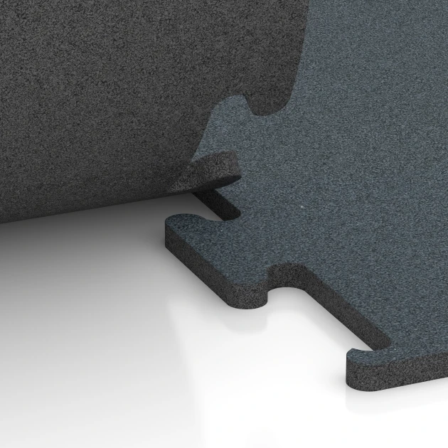 Großaufnahme vom Verbindungssystem von WARCO-Boden 6161 - Pavimentazione Fitness Performance Elite im Farbdesign Verde Felce. Abmessungen 100 x 100 x 2 cm | 1,00 m².