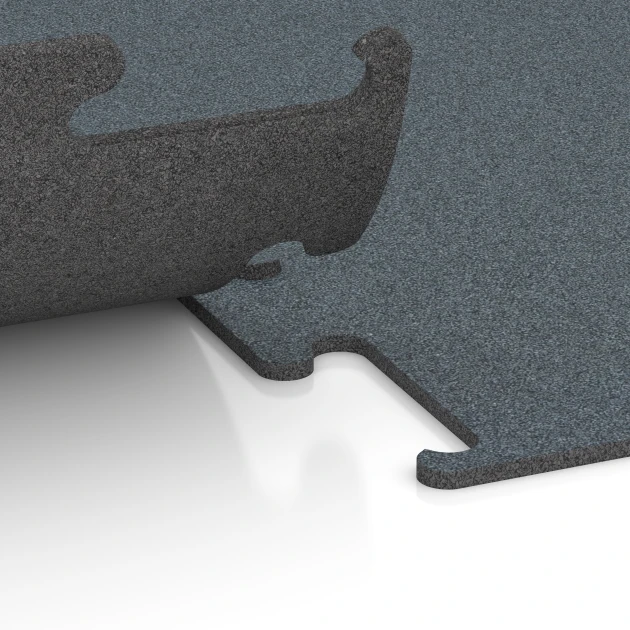 Großaufnahme vom Verbindungssystem von WARCO-Boden 6163 - Fitness Performance Elite Pavimento Sportivo im Farbdesign Verde Felce. Abmessungen 50 x 50 x 1 cm | 0,25 m².